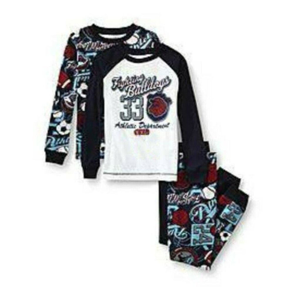 Joe Boxer Fighting Bulldogs Pajamas 8 Boys Shirts & Pants 4 Pc Blue Long Sleeve